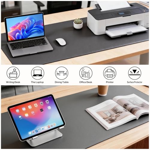 POCHAR Vegan Leather Desk Mat 31" x 16" - Desk Pad Protector for Desktop | Non-Slip PU Leather Dual-Sided Office Desk Blotter for Laptop Mouse Keyboard - Waterproof Writing Signing Pad, Gray - color: Gray