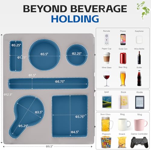 G GOOD GAIN Couch Cup Holder Pillow-Sofa Cup Holder Cozy Buddy | Bed Drink Caddy Holds Tablet, Remote, Snacks | Waterproof Anti-Spill Sofa Beverage Tray for Car, Beach, Picnic, Boat, RV(Light PUGrey) - color: Light Pugray, size: 12.5 x 9.5 inches