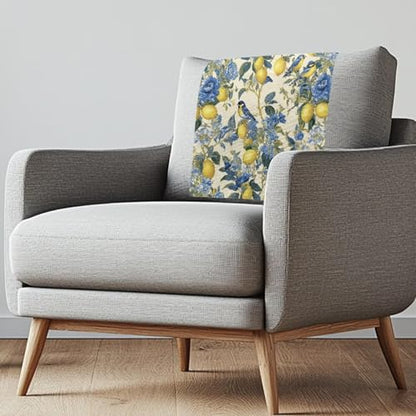 Blue Lemon Bird Flower Print Recliner Headrest Protectors, Anti-Wear Sofa Headrest Protective Cover for Furniture Slipcovers Headrest Cover for Sofa Furniture Chair Theater Seat - color: Blue Lemon Bird Flower