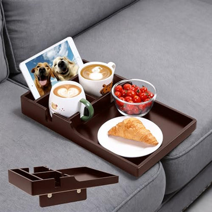 Nnewvante Couch Insert Tray, 2-in-1 Insert & Flat Sofa Organizer Bamboo with 4 Compartments,Fits Seat Gaps or Ottomans,for Snacks, Drinks, Remotes,15.35x9.84-inch,Brown - color: Brown