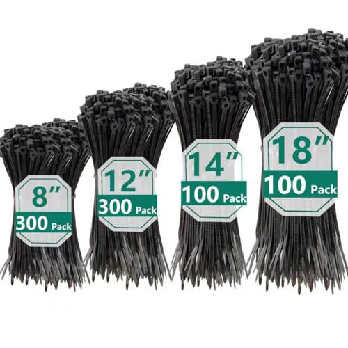 800 PCS Black Zip Ties Assorted Sizes 8+12+14+18 Inch Self-locking Nylon Cable ties Heavy Duty Outdoor, UV Resistant Wire Straps for Home Office Garden Workshop Indoor Outdoor Fence - color: Black, size: 8+12+14+18 inch(800pcs)