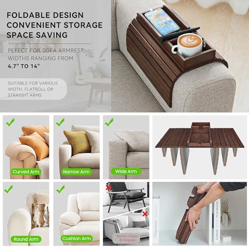 GEHE Bamboo Couch Cup Holder, Anti-Spill Sofa Arm Tray, Natural and Easy to Clean Couch Arm Cup Holder Armrest Tray Perfect for Cups, Beers, Snacks, Remote Control, Drinks - color: Brown