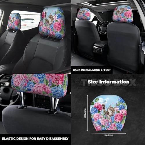 Funny Headrest Covers for Car Universal Lovely Cat Pattern Head Rest Cover for Women - color: Hydrangea Cat Blue