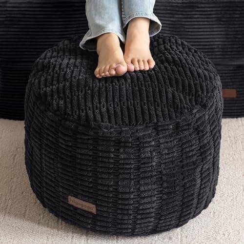 HIGOGOGO Pouf Ottoman Stuffed Round Modern Foam Filled Foot Rest Poufs for Living Room Chair Decorative 26 X 18 Inches Boho Relax Stool for Wedding Christmas Party, Black - color: Black, size: 26"D x 26"W x 18"H
