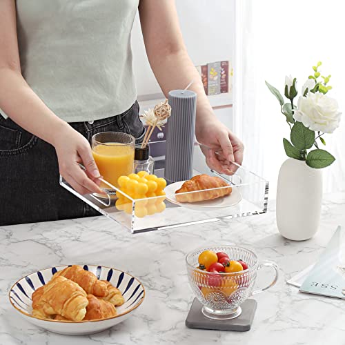 Home Decorative Coffee Table Tray, 10"x10" Elegant Acrylic Serving Trays with Handles Works for Eating, Breakfast, Makeup Drawer Organizer,Bathroom Vanity Table,Ottoman Tray, Clear - color: Clear