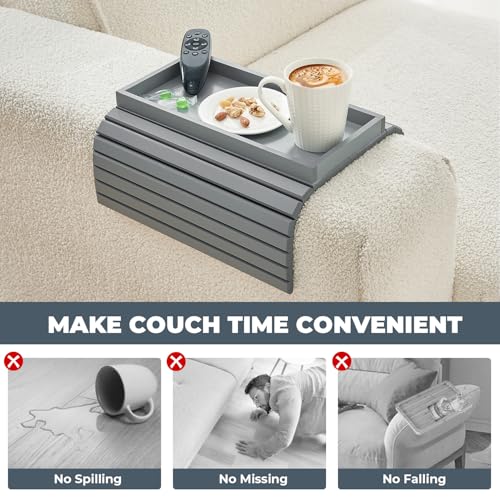 LOVYANXUE Bamboo Sofa Arm Tray, Anti Falling Couch Arm Tray Table, Foldable Couch Armrest Table, Portable Sofa Armrest Trays Cup Holder for Drink, Cups, Phone, Snacks, Remote - color: Gray, size: Large (without Phone Holder)
