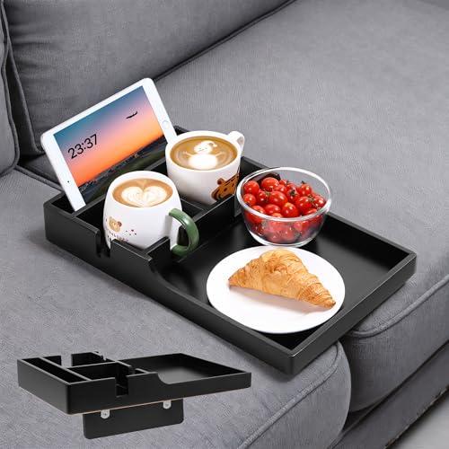Nnewvante Couch Trays for Sectionals, 2-in-1 Insert & Flat Sofa Organizer Bamboo with 4 Compartments,Fits Seat Gaps or Ottomans,for Snacks, Drinks, Remotes,15.35x9.84-inch,Black - color: Black