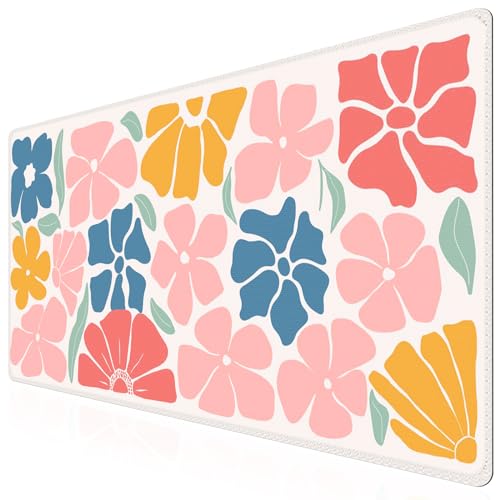 iCasso XXL Large Mouse Mat, Anti-slip Big Mousepad with Stitched Edges, Keyboard Pad Mat for Computer, Work, Gaming (Colorful Flower) - color: Colorful Flower