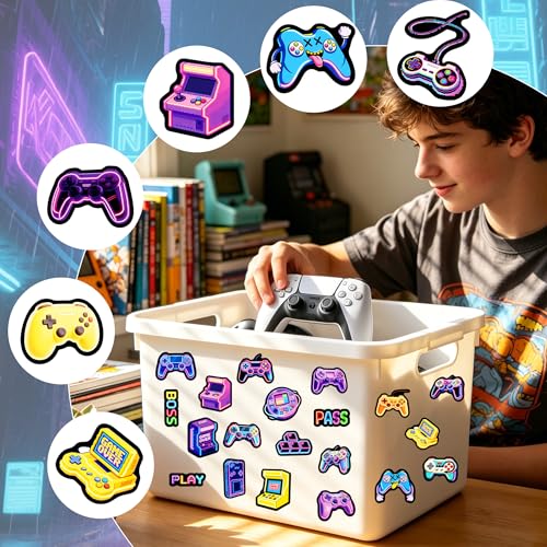 50Pcs Glow in The Dark Neon Game Stickers for Kids, Neon Video Gaming Sticker for Water Bottle, Vinyl Waterproof Laptop Decals for Gamers Teens Adults Sticker Pack - color: Luminescent-488kscp