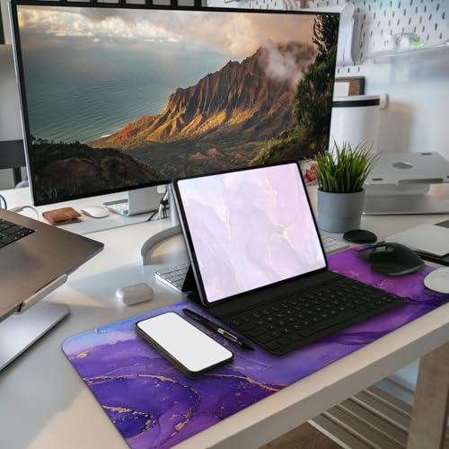 MAY FLOWER Gaming Mouse pad, Large Laptop Mousepad, Full Keyboard Mat, Long Computer Mouse Mat for Home and Office, Anti-Slip Rubber Base, 31.5 x 11.8 Inches (Purple Marble) - color: Purple Marble