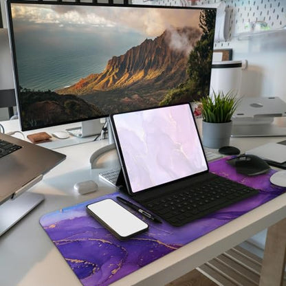 MAY FLOWER Gaming Mouse pad, Large Laptop Mousepad, Full Keyboard Mat, Long Computer Mouse Mat for Home and Office, Anti-Slip Rubber Base, 31.5 x 11.8 Inches (Purple Marble) - color: Purple Marble