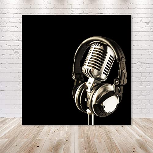 5x5ft Headphones Backdrop Black Photography Background for Adult's Party Decor Banner Photo Booth Studio Props BJAY11 - size: 5x5FT