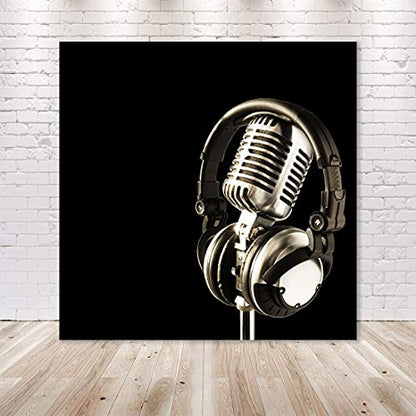 5x5ft Headphones Backdrop Black Photography Background for Adult's Party Decor Banner Photo Booth Studio Props BJAY11 - size: 5x5FT