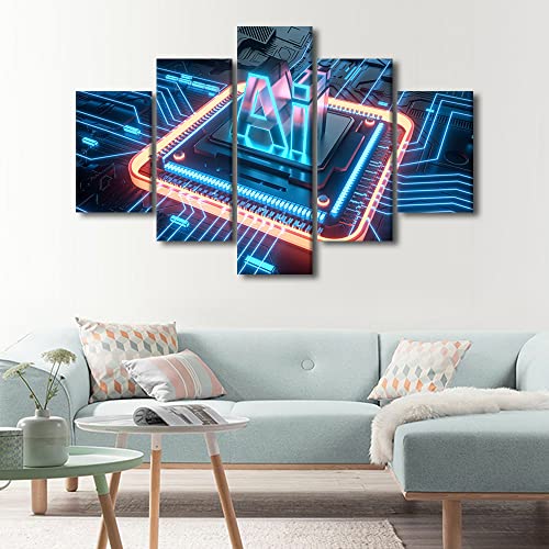 TUMOVO Wall Decorations for Living Room AI Technology Canvas Prints for Wall Decor Large Canvas Wall Art Smart Motherboard Chip Pictures Painting for Wall Decorations Artwork Wall Hanging, 60"x40" - color: Artwork-06, size: 60"L x 40"W