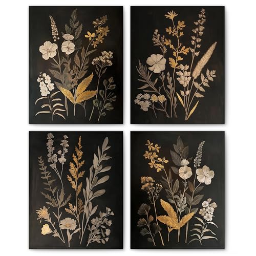 FITIE Vintage Moody Floral Wall Art Prints Set of 4, Floral Room Decor, Dark Academia Retro Flowers Botanical Wall Art Posters for Home Bedroom Living Room Decor, 8x10 Unframed - color: Home Wall Art 17