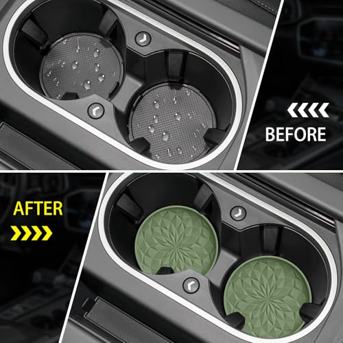 ME.FAN Car Coasters for Cup Holders [4 Pack] - 2.75In Silicone Auto Mug Mats - Universal Non-Slip Recessed Car Interior Accessories Olive Green - color: 4pack-olive Green