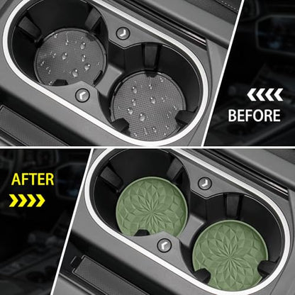 ME.FAN Car Coasters for Cup Holders [4 Pack] - 2.75In Silicone Auto Mug Mats - Universal Non-Slip Recessed Car Interior Accessories Olive Green - color: 4pack-olive Green