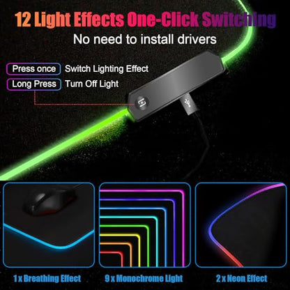 Lomiluskr RGB Large Gaming Mouse Pad, Extended Mouse Pad with 12 Lighting Effects, Water Proof Mutispandex Surface, Non-Slip Rubber Base, 80x30 cm / 31.5×11.8 in (Pink) - color: Pink