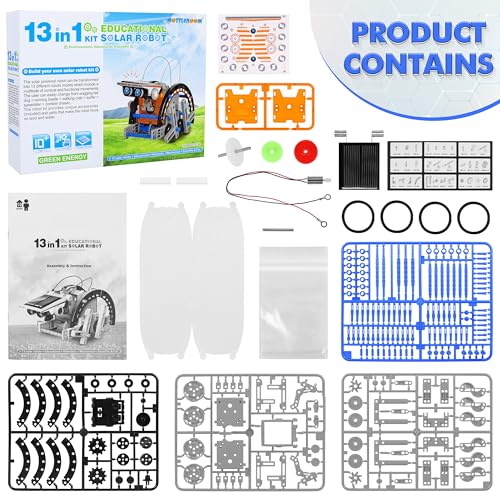 Bottleboom STEM 13-in-1 Education Solar Power Robots Toys for Boys Age 8-12, Educational Toy Science Kits for Kids Experiment Robotics Set Birthday Gifts for 8 9 10 11 12 Years Old - color: Blue Gray