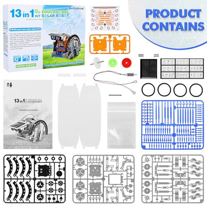 Bottleboom STEM 13-in-1 Education Solar Power Robots Toys for Boys Age 8-12, Educational Toy Science Kits for Kids Experiment Robotics Set Birthday Gifts for 8 9 10 11 12 Years Old - color: Blue Gray