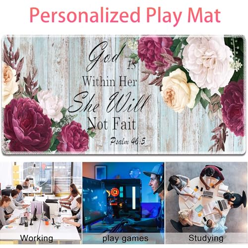 Large Gaming Mouse Pad + Mouse Wrist Rest Pad + Coaster Combination, 31.5 "x 11.8" Durable Non-Slip Extension Table Mat, Suitable for Office and Home, Bible Flower Psalm 46-5 - color: Bible Flower Psalm 46-5
