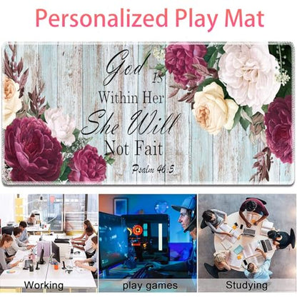 Large Gaming Mouse Pad + Mouse Wrist Rest Pad + Coaster Combination, 31.5 "x 11.8" Durable Non-Slip Extension Table Mat, Suitable for Office and Home, Bible Flower Psalm 46-5 - color: Bible Flower Psalm 46-5