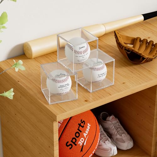Acrylic Baseball Display Case, Clear Memorabilia Showcase for Display, Baseball Holders for Balls, Clear Display Cube Baseball Memorabilia Showcase Autographed Ball Protector - size: 3.15 x 3.15 x 3.15 inches