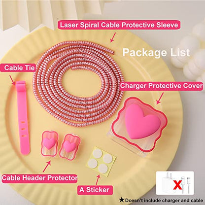 Compatible with iPhone 18W/20W USB-C Charger Cover Lovely 3D Love Heart Waves Clear Soft Charger Protector Cute Cable Saver for iPhone 11 12 13 14 Pro Max Fast Power Adapter, Rose 1 (5in1) - color: Rose 1 (5 in 1)