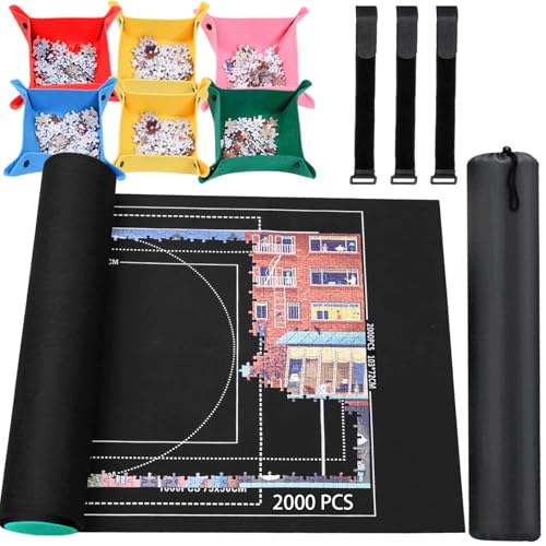 Jigsaw Puzzle Mat Roll Up - 2000 1500 1000 500 Pieces Puzzel Matte, Black Roll-Up Puzzles Mats Felt Save Trays for Sorting Table Board Clear Sheets, Frame Keeper Storage Accessories for Adults - size: 500-2000 Pieces