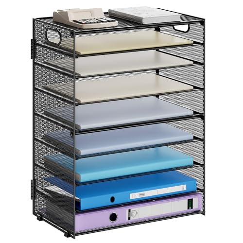 Marbrasse Paper Organizer Letter Tray, 9 Tier Mesh File Organizer with Handle, Paper Sorter Desk Organizer for Home Office Supplies - color: 9 Tier Black