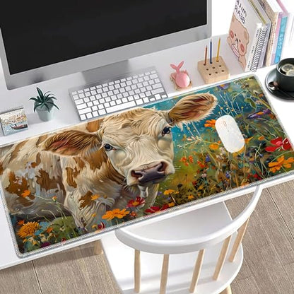 MTG Playmat, Smooth Surface Game Play Pad MTG TCG 24 x 14 inch with Storage Bag, Non-Slip Mouse Pad Card Fighting Game, Flowers and Cattle - color: Flowers and Cattle