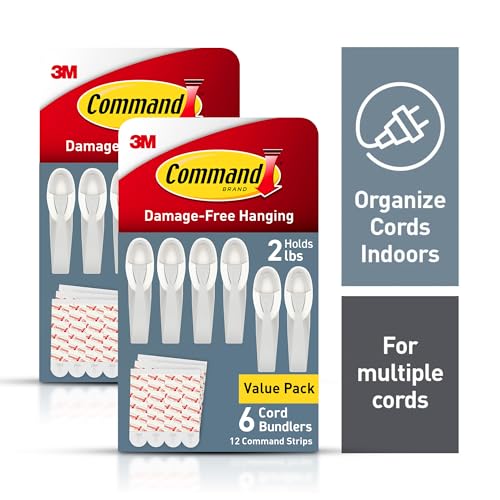 Command Plastic Cord Bundlers, Damage-Free Cable Organizer, No Tools Required, 12 Gray and 24 Adhesive Strips - size: 12 Cord Bundlers