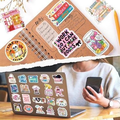 200 PCS Romance Book Stickers for Kindle, Holographic Bookish Sticker Pack Reading Glitter Vinyl Decals for Laptop Water Bottles Journal Scrapbook Waterproof
