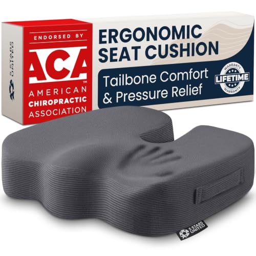 5 STARS UNITED Seat Cushion - Memory Foam Chair Cushion for Tailbone Pain Relief - Ergonomic Support for Coccyx, Sciatica & Butt - Office, Desk & Gaming Chair, Car Seat, Wheelchair, Airplane, D Gray - color: Dark Gray Mesh, size: X-Large
