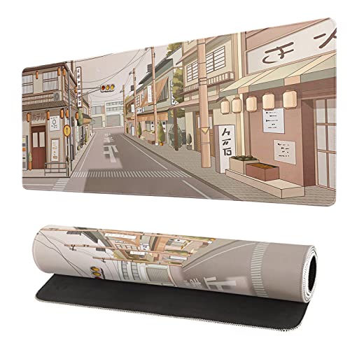 Tokyo Street Mouse Pad Anime Japanese Desk Mat Kawaii Large Gaming Mousepad XL Beige Cute Mousepad Gaming Non-Slip Rubber Base Stitched Edges Keyboard Mouse Mat Desk Pad for Office Home and Game - color: Tokyo Street