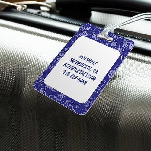 Personalized Gamer Luggage Tag / 2.75" x 4" Custom Blue Video Game Bag Tag/Double Sided Durable Plastic Luggage Tag with Plastic Strap/Made in The USA - style: Gamer