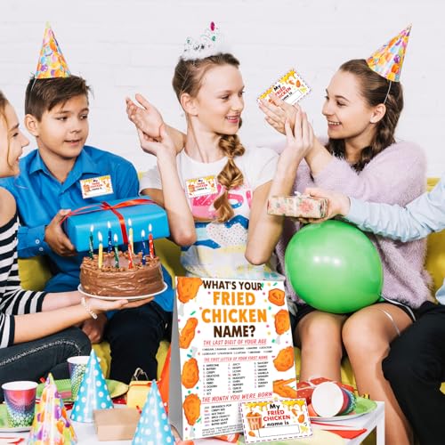 Funny Fried Chicken Game Cards Set, What's Your Fried Chicken Name Game Card, Chickens Party Games Cards, 1 Chicken's Name Sign, 30 Chickens Name Sticker Card, Birthday Games Decor for Boys Girls - style: Casual