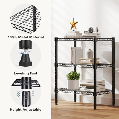 DUMOS 3-Tier Metal Wire Storage Shelves, Adjustable Standing Storage Rack Shelf, Heavy Duty Steel Shelving Unit Organizers for Kitchen Bathroom Pantry Garage, 23.3" Wx13.4 Dx30 H, Black - size: 3 Tier-30"H without wheels