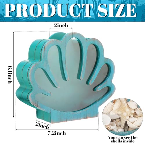 CroBlissful Seashell Holder Seashell Display Box Wooden Small Starfish Shell Display Case with Acrylic Clear Window Shark Tooth Collection Box for Shells Sea Rock Home Decor Present(Green,Shell) - color: Green, style: Shell