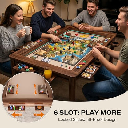 LAUSAINT HOME Board Game Table, 63" x 39" Gaming Table with Removable Table Top & Play Mat for 6 Players, Includes Detachable Cup Holders and Trays for Dining, Card, DND, Poker in Walnut - size: Rectangular Table