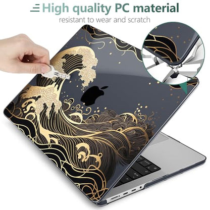 DONGKE Case for MacBook Pro 14 Inch (2026-2021 Release, M5 M4 M3 M2 M1 Pro/Max Chip), Plastic Slim Hard Shell Protective Cover with Keyboard Cover & Screen Protector, Golden Wave - color: Golden Wave X902