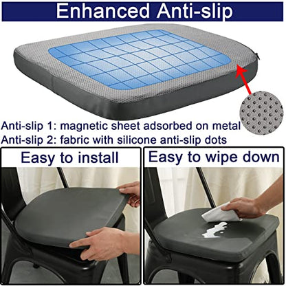 BUYUE 14" Metal Chair Cushion with Magnetic 1 Piece, Luxury PU Leather Waterproof Anti-Slip Seat Pad for Kitchen Cafe Dining Bistro Stackable Chairs (U-Shape, Dark Gray, 1) - color: Dark Gray, style: U-shape-1 Pcs