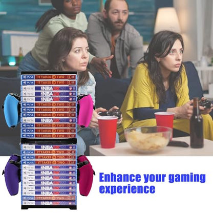 SIKEMAY Game Storage Tower for PS5/PS4/Xbox Series S & X - Universal Video Game Disc Organizer with 24 PCS Holders, 4 Controller Slots & Stand Rack Accessories - Black