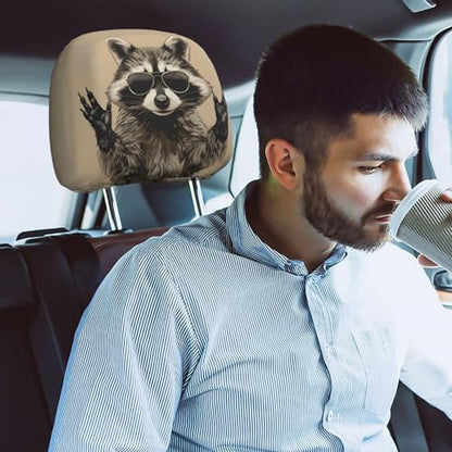 Dujiea 2 Pack Funny Raccoon Car Headrest Covers, Universal Soft Car Seat Head Rest Cover Protector, Vehicle Accessories Fabric Headrest Cover for Cars Vans Trucks - color: Funny Raccoon