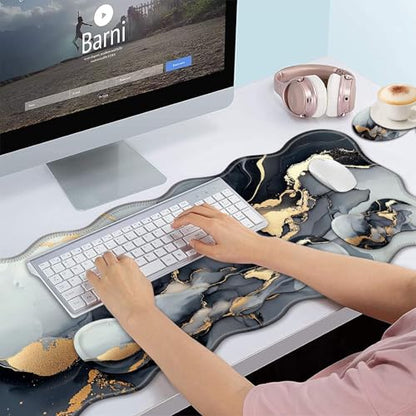 Bxgolkgd Desk Mat Set,Mouse Pad with Keyboard Wrist Rest & Mouse Wrist Rest,Wave-Shaped Design,Non-Slip Rubber Base,Ergonomic Desk Mat for Home,Office,Gaming,Marble - color: Marble
