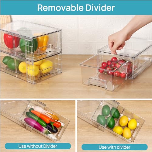 Vtopmart 8 Pack Stackable Storage Drawers,Clear Acrylic Drawer Organizers with Handles, Easily Assemble Containers for Fridge, Bathroom,Kitchen Undersink,Cabinet,Pantry Organization and Storage - size: 8Pack 4.4"H-with Dividers