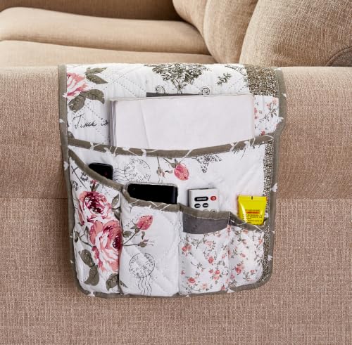 Brilliant Sunshine Patchwork Couch Armrest Organizer, Rose Grey (35"×13") | Non Slip Armchair Caddy for Sofa Recliner, Washable Remote Controls Holder, Storage for Magazine, Phone, iPad - color: Rose Grey