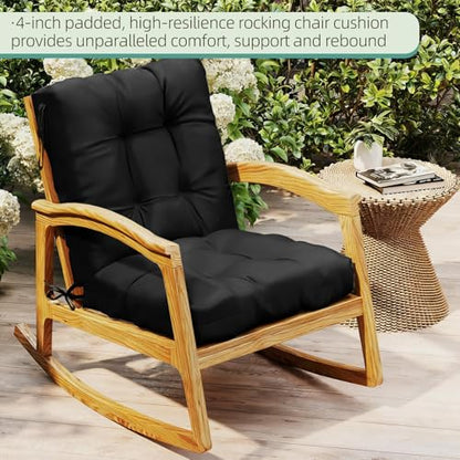 Outdoor Chair Cushions Set of 2, 42x21x4 Inch Patio Cushion for Dining/Rocking Chairs, High Back Soft Seat Pad with Ties, Indoor Outside Use, Fade-Resistant & Waterproof, Black - color: Black