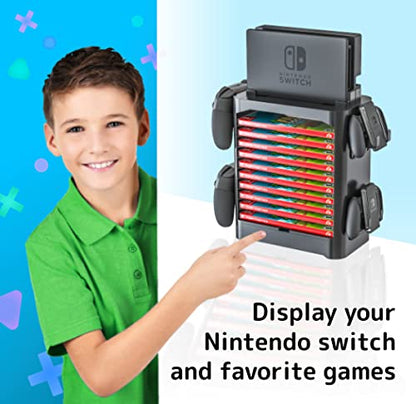 Skywin NS Compatible Nintendo Switch Games Holder, Nintendo Switch Stand, Game Disk Rack, Controller Organizer, Switch Holder Stand for Gamers, Nintendo Switch Accessories (Black) - color: Black