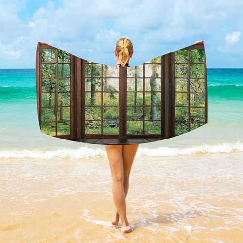Aidatain Green Forest Natural Tapestry Window Scenery Wall Aesthetic Tapestry for Bedroom Flannel 40" L x 30" W Beach Blanket Living Dinning Room College Dorm Wall Hanging GTDJAT0086 - size: 40"L x 30"W